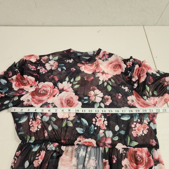 Shein Clasi Sheer Floral Mesh Hi-Lo Longline Top Size 3X - Picture 6 of 9